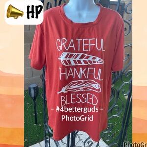 Grateful Thankful Blessed Feathers Front Graphic in White Cotton Blend Tee 2XL